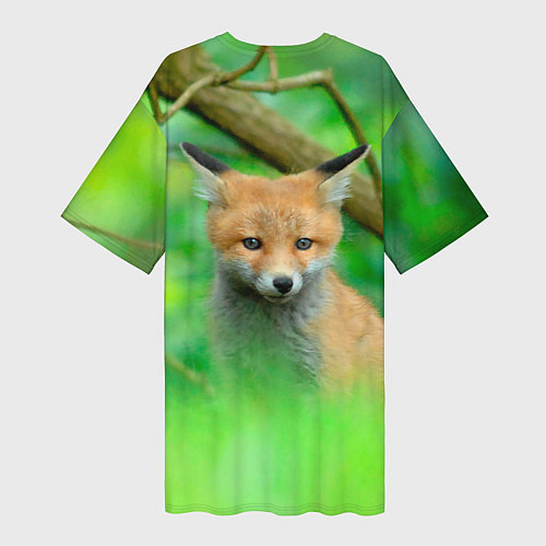 Женская длинная футболка Лисенок в зеленом лесу / 3D-принт – фото 2