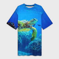 Футболка женская длинная Морская черепаха, цвет: 3D-принт