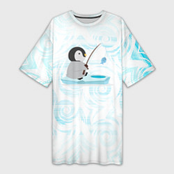 Женская длинная футболка Пингвин рыбачит