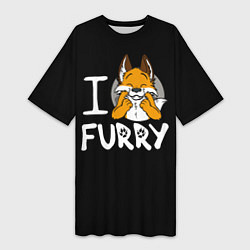 Женская длинная футболка I love furry