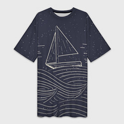 Женская длинная футболка Одинокий корабль в море