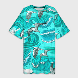 Женская длинная футболка Чайки в море