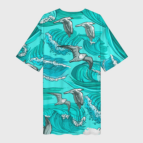 Женская длинная футболка Чайки в море / 3D-принт – фото 2