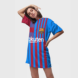Футболка женская длинная Домашняя форма ФК «Барселона», цвет: 3D-принт — фото 2