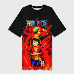 Женская длинная футболка Зоро и Луффи в огне One Piece