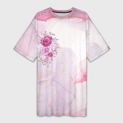 Женская длинная футболка Цветы роспись акварелью