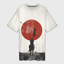 Женская длинная футболка Самурай на коне