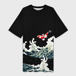 Женская длинная футболка Карп Кои Волна Япония Рыба