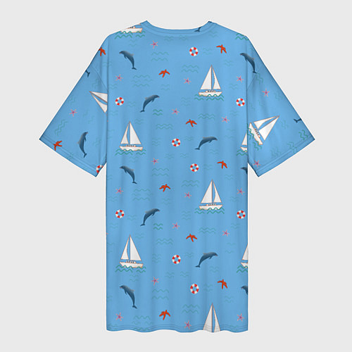 Женская длинная футболка Море, дельфины, парусник / 3D-принт – фото 2
