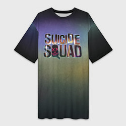 Женская длинная футболка SUICIDE SQUAD 2016 лого металл