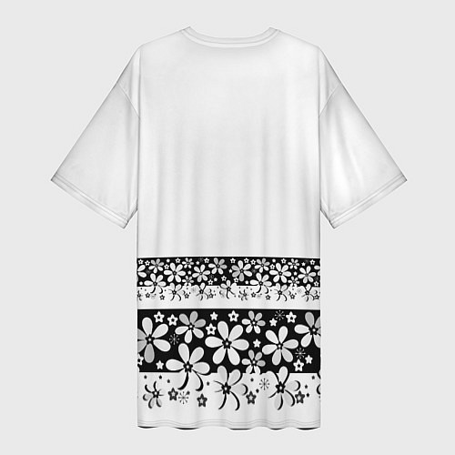 Женская длинная футболка Черно-белый цветочный принт / 3D-принт – фото 2