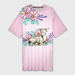 Женская длинная футболка Олененок в цветах