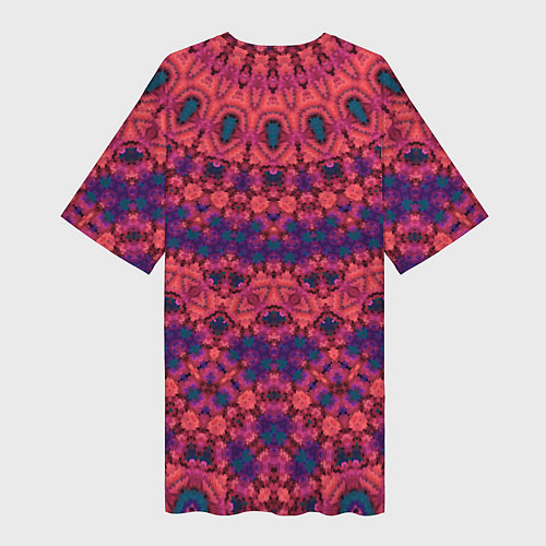 Женская длинная футболка Круглый красный орнамент / 3D-принт – фото 2
