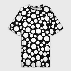 Футболка женская длинная Черно-белый горох, цвет: 3D-принт
