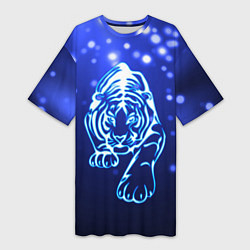Женская длинная футболка Неоновый тигр