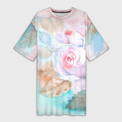 Женская длинная футболка Нежная акварель с розами
