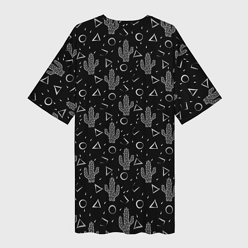 Женская длинная футболка Черно белые кактусы / 3D-принт – фото 2