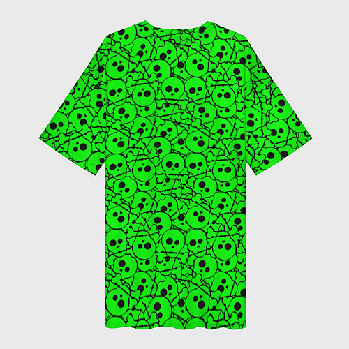 Женская длинная футболка Черепа на кислотно-зеленом фоне / 3D-принт – фото 2