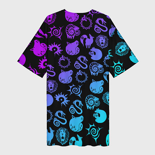 Женская длинная футболка 7 СМЕРТНЫХ ГРЕХОВ НЕОН ЭМБЛЕМЫ / 3D-принт – фото 2