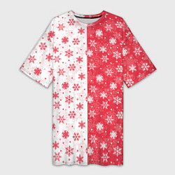 Женская длинная футболка Снежинки - новогодние узоры
