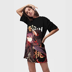 Футболка женская длинная Ху Тао Genshin Impact, цвет: 3D-принт — фото 2