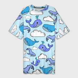Женская длинная футболка Небесные киты цвет