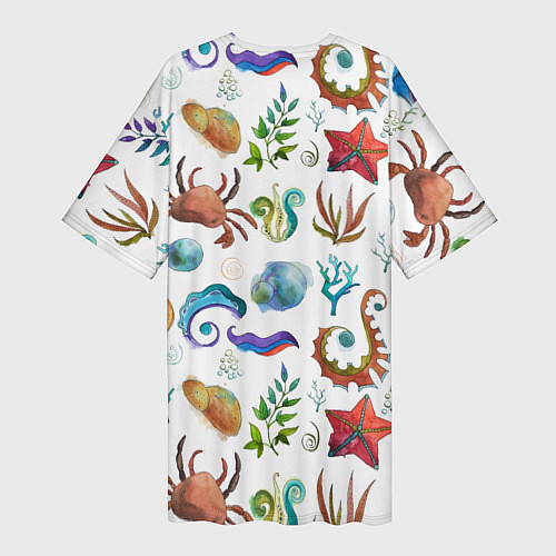 Женская длинная футболка Морской паттерн с крабами и водорослями / 3D-принт – фото 2