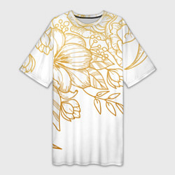Женская длинная футболка Золотые цветы на белом