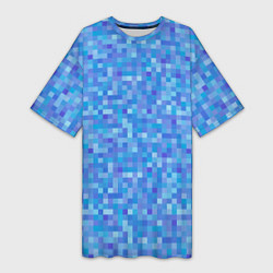 Футболка женская длинная Голубая пиксель абстракция, цвет: 3D-принт