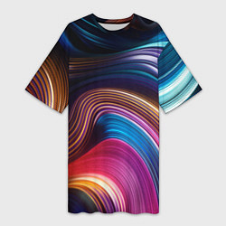 Женская длинная футболка Цветные неоновые волны