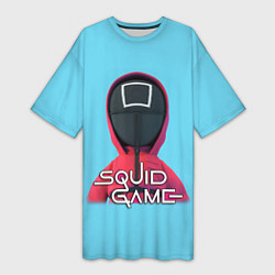 Женская длинная футболка Squid game квадрат - Игра в кальмара