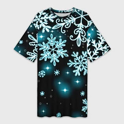 Женская длинная футболка Космические снежинки