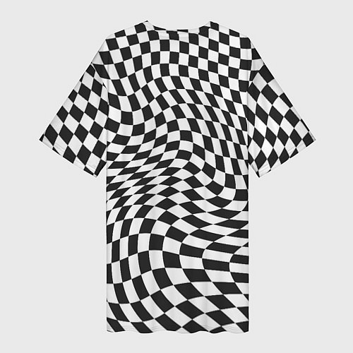 Женская длинная футболка Черно-белая клетка Black and white squares / 3D-принт – фото 2