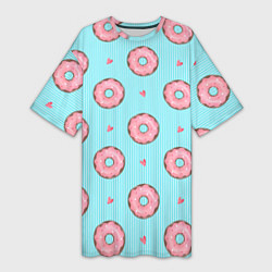 Футболка женская длинная Розовые пончики, цвет: 3D-принт