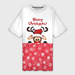 Женская длинная футболка Оленёнок Merry Christmas