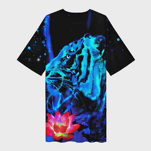 Женская длинная футболка Синий водяной тигр / 3D-принт – фото 2