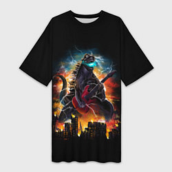 Футболка женская длинная РОКЗИЛЛА, цвет: 3D-принт