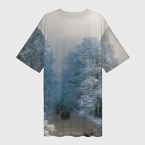 Женская длинная футболка Зимний пейзаж картина маслом / 3D-принт – фото 2