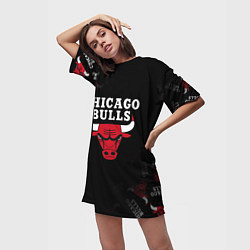 Футболка женская длинная ЧИКАГО БУЛЛС БЫКИ CHICAGO BULLS, цвет: 3D-принт — фото 2