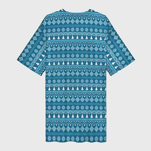 Женская длинная футболка Новогодний узор сине-белого цвета / 3D-принт – фото 2