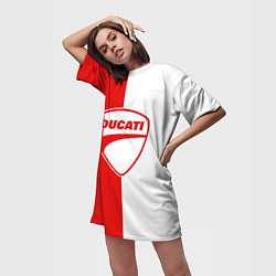 Футболка женская длинная DUCATI WHITE RED STYLE LOGO, цвет: 3D-принт — фото 2