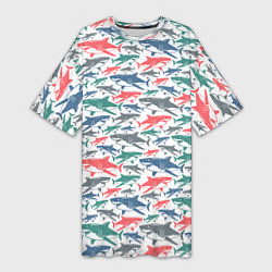 Женская длинная футболка Разноцветные Акулы