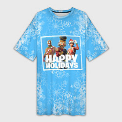 Женская длинная футболка Happy holidays Fortnite