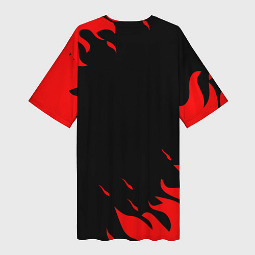 Женская длинная футболка Geometry Dash: Demon Red Fire / 3D-принт – фото 2