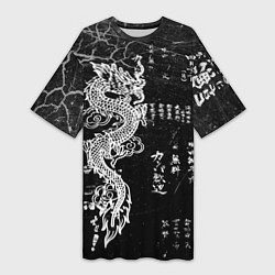 Женская длинная футболка Японский Дракон Иероглифы Dragon Japan