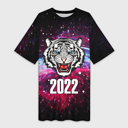 Женская длинная футболка ЧЁРНЫЙ ТИГР НОВЫЙ ГОД 2022 GRAY TIGER NEW YEAR
