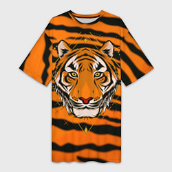 Женская длинная футболка Тигр настоящий хищник