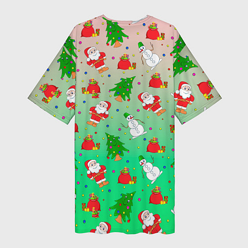 Женская длинная футболка Новогодний узор елка санта / 3D-принт – фото 2