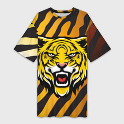 Женская длинная футболка Рычащий тигр голова