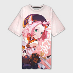 Футболка женская длинная Диона - Геншин Импакт, цвет: 3D-принт